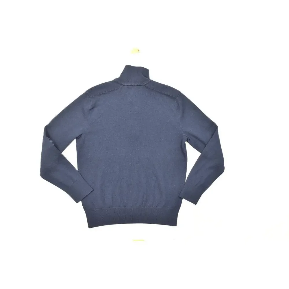 Banana Republic Sweater S Mens Blue Merino Wool Blend Button Mock Neck Elbow Pat